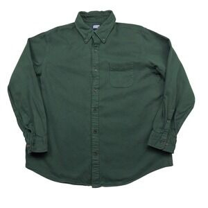 Lands End Mens XL Dark Green Cotton Flannel Button Down Shirt 461909 Traditional